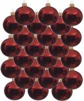 24x glazen kerstballen glans kerst rood 8 cm kerstboom versiering decoratie
