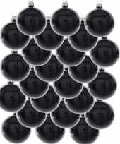 24x glazen kerstballen glans zwart 8 cm kerstboom versiering decoratie