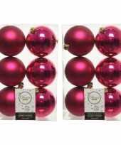 24x kunststof kerstballen glanzend mat bessen roze 8 cm kerstboom versiering decoratie