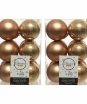 24x kunststof kerstballen glanzend mat camel bruin 6 cm kerstboom versiering decoratie