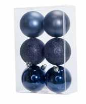 24x kunststof kerstballen glanzend mat donkerblauw 8 cm kerstboom versiering decoratie 10238099