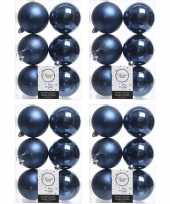 24x kunststof kerstballen glanzend mat donkerblauw 8 cm kerstboom versiering decoratie
