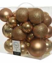 26x kunststof kerstballen mix camel bruin 6 8 10 cm kerstboom versiering decoratie