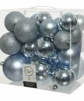 26x kunststof kerstballen mix lichtblauw 6 8 10 cm kerstboom versiering decoratie