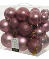 26x kunststof kerstballen mix oud roze 6 8 10 cm kerstboom versiering decoratie