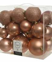 26x kunststof kerstballen mix zacht terra bruin 6 8 10 cm kerstboom versiering decoratie