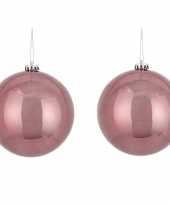 2x grote kunststof kerstballen roze 15 cm