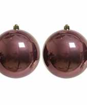 2x grote raam deur kerstboom decoratie oud roze kerstballen 14 cm glans