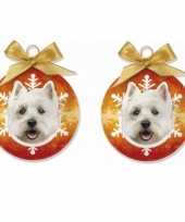 2x stuks kerstballen west highland terrier honden 8 cm