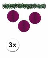 3 aubergine paarse papieren kerstballen 10 cm