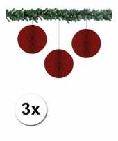 3 bordeaux papieren kerstballen 10 cm