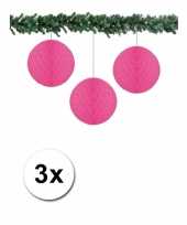 3 fuchsia roze papieren kerstballen 10 cm