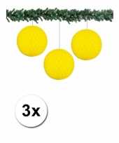 3 gele papieren kerstballen 10 cm