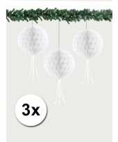 3 honeycomb kerstballen wit 30 cm