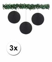 3 zwarte papieren kerstballen 10 cm