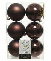 30x kunststof kerstballen glanzend mat donkerbruin 8 cm kerstboom versiering decoratie