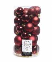 30x kunststof kerstballen glanzend mat glitter donkerrode kerstboom versiering decoratie