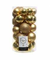 30x kunststof kerstballen glanzend mat glitter gouden kerstboom versiering decoratie
