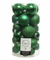 30x kunststof kerstballen glanzend mat glitter kerst groen kerstboom versiering decoratie