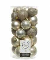 30x kunststof kerstballen glanzend mat glitter licht champagne kerstboom versiering decoratie