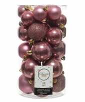 30x kunststof kerstballen glanzend mat glitter oud roze kerstboom versiering decoratie