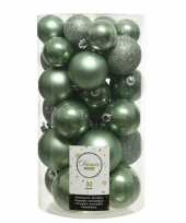 30x kunststof kerstballen glanzend mat glitter salie groen kerstboom versiering decoratie