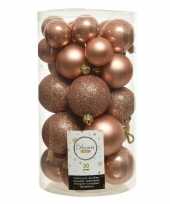 30x kunststof kerstballen glanzend mat glitter zacht terra bruin kerstboom versiering decoratie