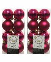 32x kunststof kerstballen glanzend mat bessen roze 4 cm kerstboom versiering decoratie