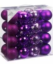 32x kunststof kerstballen pakket paars 7 cm
