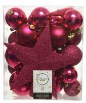 33x kunststof kerstballen mix bessen roze 5 6 8 cm kerstboom versiering decoratie