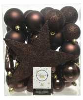 33x kunststof kerstballen mix donkerbruin 5 6 8 cm kerstboom versiering decoratie