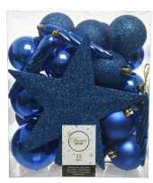 33x kunststof kerstballen mix kobalt blauw 5 6 8 cm kerstboom versiering decoratie
