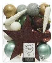33x kunststof kerstballen mix natuurtinten 5 6 8 cm kerstboom versiering decoratie