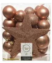 33x kunststof kerstballen mix zacht terra bruin 5 6 8 cm kerstboom versiering decoratie