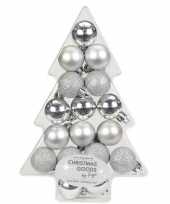 34x kunststof zilveren kleine kerstballen pakket 3 cm