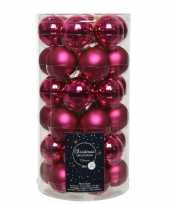 36x bessen roze kleine glazen kerstballen 4 cm mat en glans