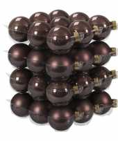 36x glazen kerstballen mat en glans donkerbruin 4 cm