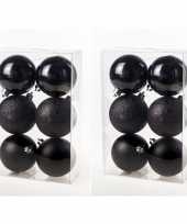 36x zwarte kerstballen 8 cm kunststof mat glans glitter