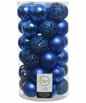 37x kunststof kerstballen mix kobalt blauw 6 cm kerstboom versiering decoratie