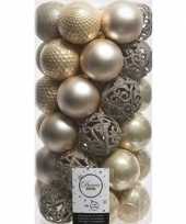 37x kunststof kerstballen mix licht parel champagne 6 cm kerstboom versiering decoratie