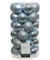 37x kunststof kerstballen mix lichtblauw 6 cm kerstboom versiering decoratie