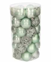 37x kunststof kerstballen mix mintgroen 6 cm kerstboom versiering decoratie