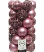 37x kunststof kerstballen mix oud roze 6 cm kerstboom versiering decoratie