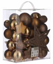 39x kunststof kerstballen 8 cm met ster piek licht koper