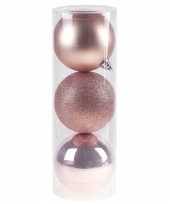 3x grote kunststof kerstballen roze 15 cm mat glans glitter