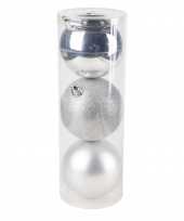 3x grote kunststof kerstballen zilver 15 cm mat glans glitter