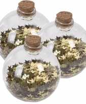3x kerstballen transparant goud 8 cm met gouden sterren kunststof kerstboom versiering decoratie