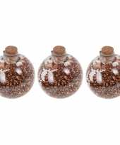 3x kerstballen transparant koper 8 cm met koperen glitters kunststof kerstboom versiering decoratie