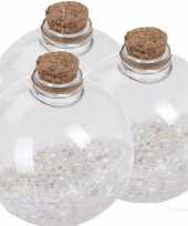 3x kerstballen transparant wit 8 cm met witte glitters kunststof kerstboom versiering decoratie