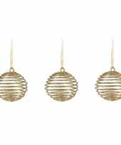 3x kerstornamenten kersthangers gouden spiraal kerstballen 10 cm